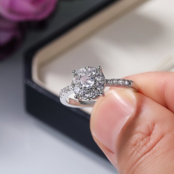 ▶Dainty Engagement 925 Sterling Silver Plated Beautiful Ring for Women, L009 - Picture 7 of 10